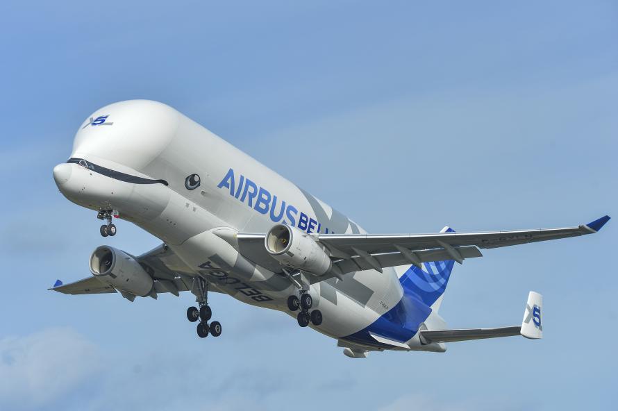 Ein Airbus Beluga XL im Flug.